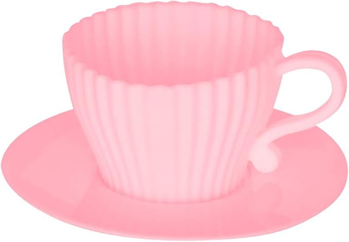 Evelots Baking Cupcake Molds - Silicone Teacup Set - 12 Pc Set - Oven-Safe - Nonstick - Muffin Cups for Bridal/Baby Shower, Birthday/Tea Party - 6 Cups & 6 Saucers - BPA Free