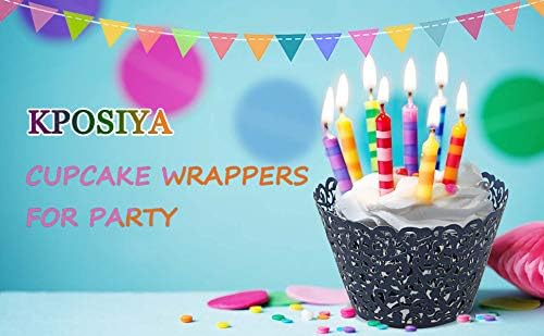KPOSIYA Pack of 120 Cupcake Wrappers Artistic Bake Cake Paper Cups Vine Designed Laser Cut Cupcake Wraps Baking Cup Muffin Case Trays for Wedding Baby Shower Party Birthday Decoration (120, Navy blue)