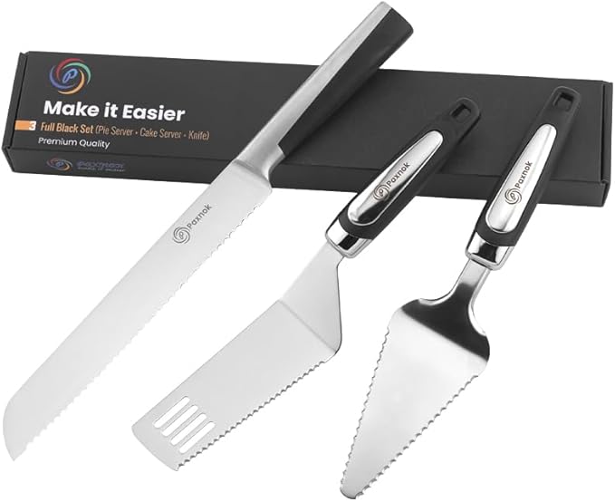 Cake Knife and Pie Server Set with Luxury Gift Box, Kitchen Essentials Cake Cutter Slicer-Serrated on Both Sides, for Right or Left Handed, Perfect Pie Gadgets, Kitchen Set and Server for Cakes & Pie