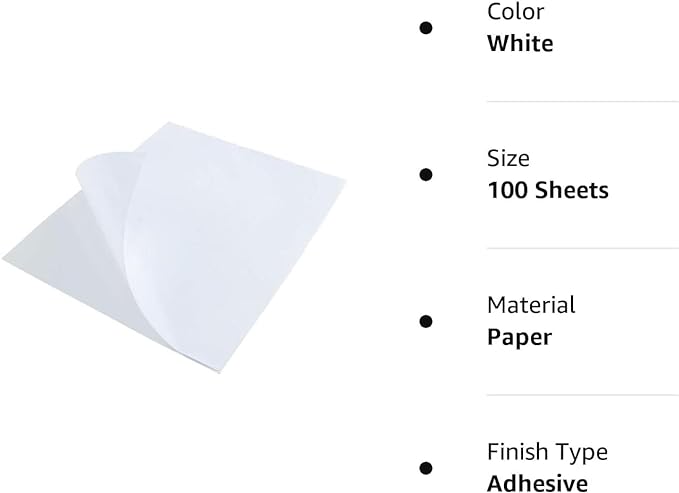 L LIKED 8.5x11 Printable White Sticker Paper Full Sheet Label, Matte, for Laser & Inkjet Printing (100 Sheets)