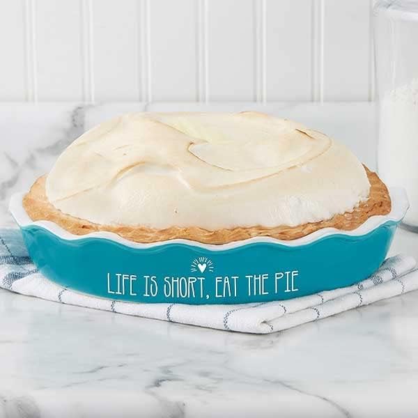 Personalization Universe Made with Love Personalized Classic Pie Dish, Hand-Glazed Stoneware, Oven to Table Baking Dish, Ideal for Pies and Casseroles, Dishwasher Safe - Turquoise
