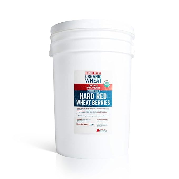 Yecora Rojo Hard Red Wheat Berries by Grand Teton Organic Wheat | Organic Hard Red Spring Wheat Berries for Baking Whole Grain Breads or Milling Into Flour | Non-GMO, (43 Pounds)