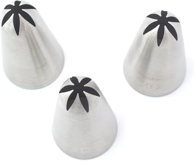 Piping Tips, 2D 3Pcs Large Icing Piping Tips Stainless Steel Seamless Set for Cupcakes Cake Decoration and Baker