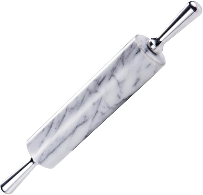 JEmarble Rolling Pin/Aluminum Handles 18 inch(White)(Premium Quality) Polished Surface 18-inch(10"Barrel) Genuine Stone Non-stick Save Effort Easy to Clean