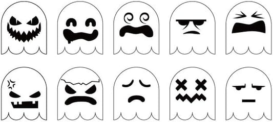 Cookie Cutter and Stencil Set Bundle Kit PYO Cookies Paint Your Own Diy Bakery Fondant Sugar Happy Birthday Wedding Baby Candle Kids Painting Coloring Pages Comb (Halloween Ghost Faces)