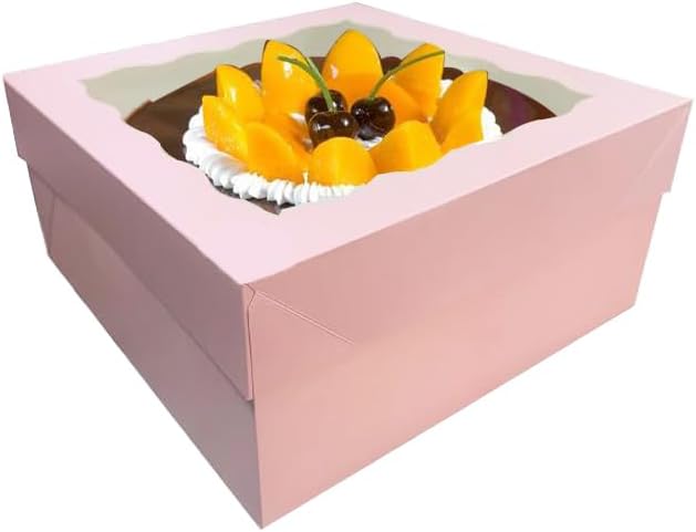 Generic 18Pcs (12.2x12.2x5.9 in) Cake Boxes+18 Cakeboard+1 stickers with Display Window for Gift Giving, Bakesale, Cupcakes, Dessert, Cookies, Pie, Macaroons, Donuts, Pastry, (Pink), 12CDGH