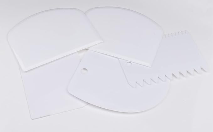 Multi-Purpose Bowl & Cake Scraper, 5-Piece Flexible Plastic Dish & Dough Cutter, Kitchen Bench Scraper - White