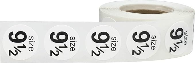Shoe Size 9 1/2 White Stickers - 3/4 Inch Round, 500 Semi-Gloss Adhesive Labels Per Roll for Retail, Footwear Inventory, and Organization - Made in The USA