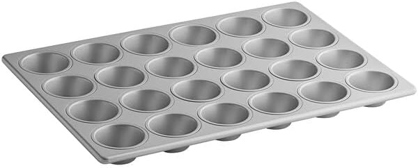 24-Cup Aluminized Steel Muffin Pan, Silver, 14 x 20 Inch, Silicone Glazed, Standard Size, 3.8 oz Capacity