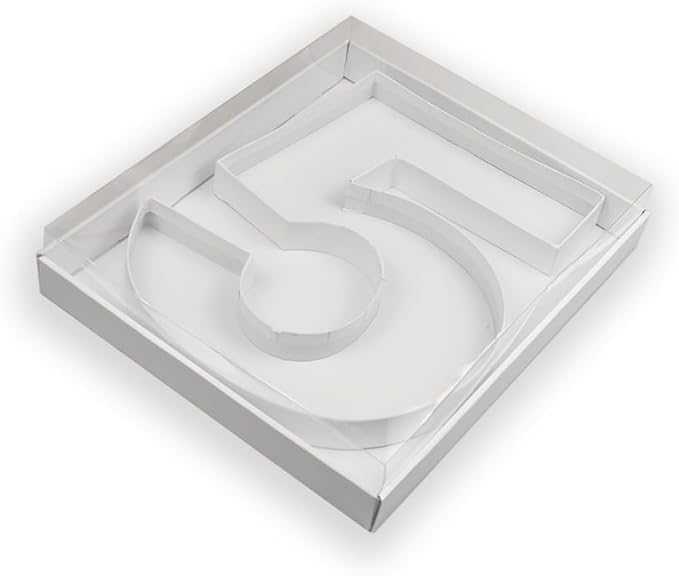 14" Fillable Cardboard Number Charcuterie Board Box with Clear Lid, White Hollow Gift Tray for Birthday, Anniversary and Event Parties (5)