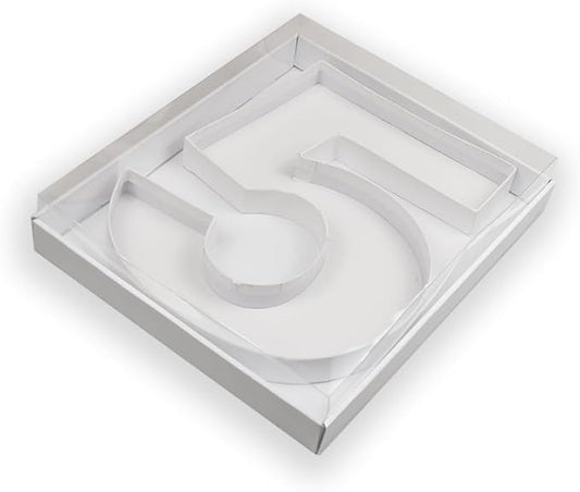 14" Fillable Cardboard Number Charcuterie Board Box with Clear Lid, White Hollow Gift Tray for Birthday, Anniversary and Event Parties (5)