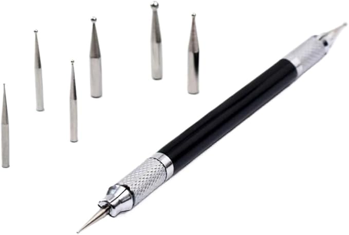 citian Dual Tipped Leather Craft Stylus with 8 Replaceable Ballpoint Heads (0.6-3mm), for Embossing, Carving & Modeling, Spoon & Pen Ends