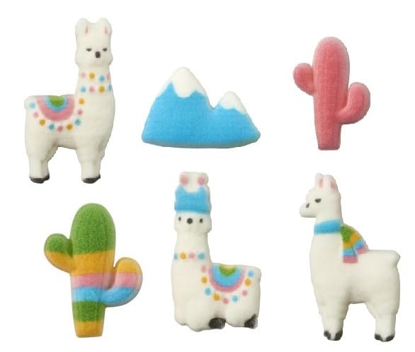 Llama Assorment Edible Sugar Cake Toppers, 12 Count