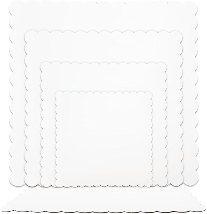 qiqee White 8 Inch Wave Cake Boards 15-Packs Squares Base Food-Grade Cardboard Wave Cake Plate（Thinner But Stronger）
