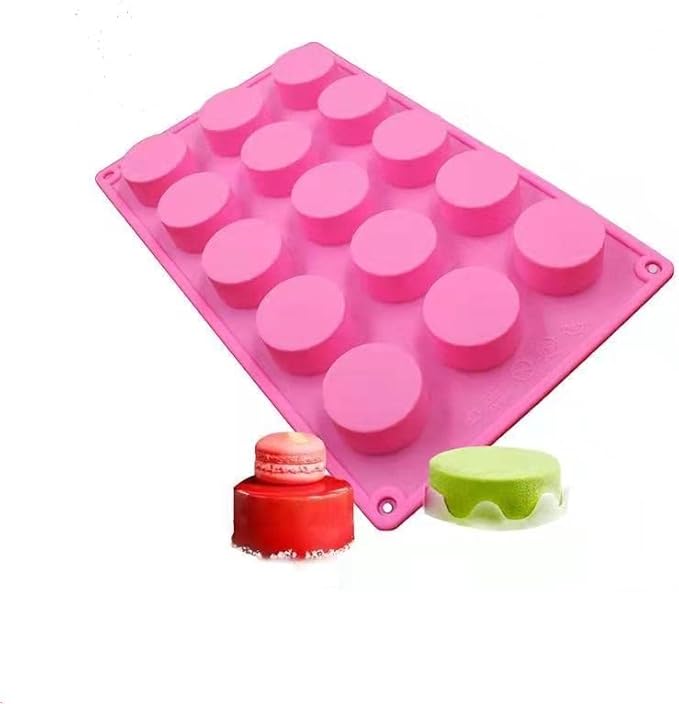 Round Silicone Soap Mold,2 Pcs 15 Cavity Cylinder Shower Steamer Molds for Handmade Soap,Bath Bombs,Shower Tablets, Lotion Bars,Beeswax,Candles (Pink)