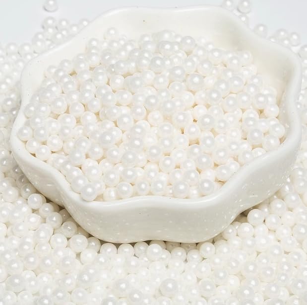 PhilaeEC White Peals 4mm Size Sprinkles for Cake Decoration Edible Candy Baking Cookie Cupcake Toppers Wedding Party Valentines Halloween Christmas Supplies 3.88oz