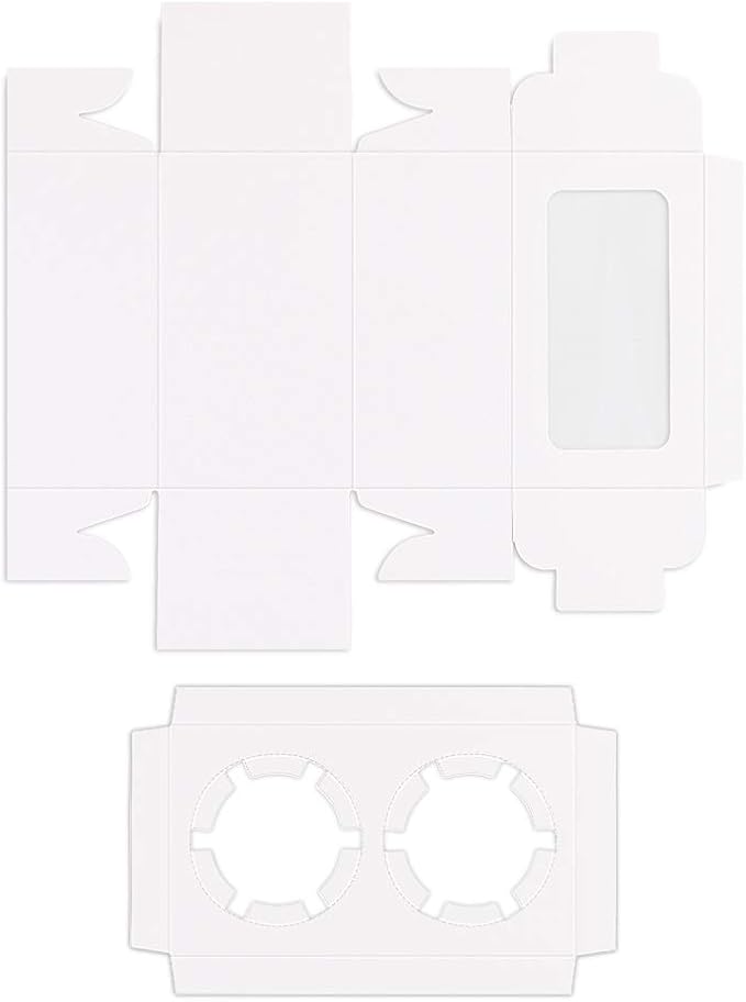 PRALB 50Pack White Paper Cupcake Boxes with Pvc Window and Two Treat Holder, Pastry and Cookie Box,Cupcake Containers Bakery Cake Box,Auto-Popup Cupcake Carriers Bakery Cake Box(6.3x3.5x3inch)