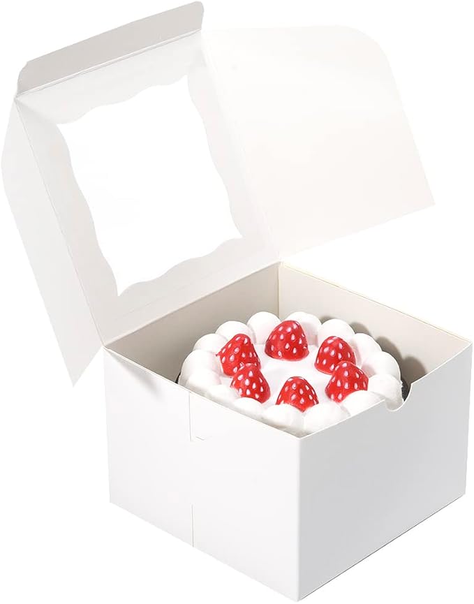 Cookie Boxes with Window 5x5x3.5 Inch[50 Pack] Premium White Bakery Boxes,Mini Treat Box, Pastry Box for Mini Bundt Cake and Individual Cheesecakes