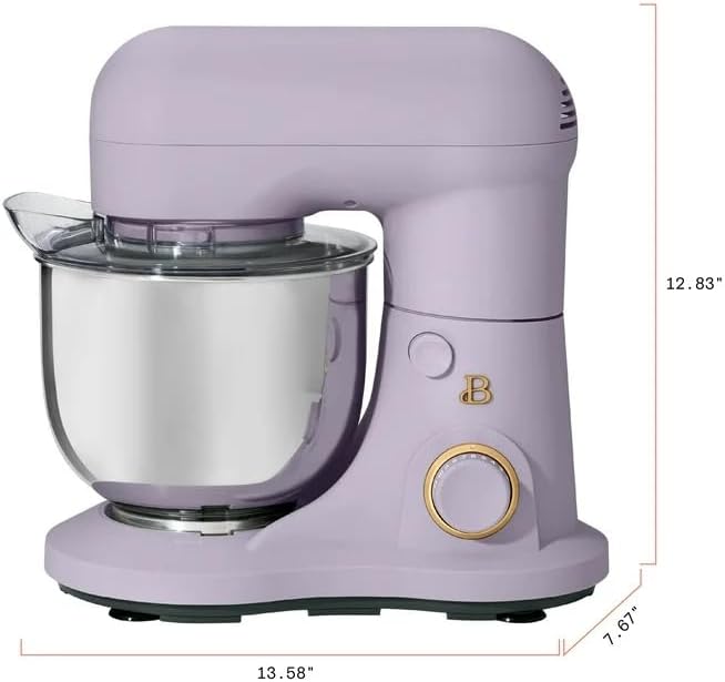 Beautiful 3.5 Qt Tilt-Head Stand Mixer | 12-Speed 300 W Motor | Stainless Bowl Beater, Dough Hook & Whisk by Drew Barrymore (Lavender)