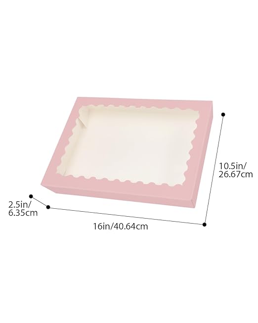 qiqee Auto-pop Up Pink Cookie Box with Window 16x10.5x2.5 Inch 24Pcs Bakery Pastry Macaron Bakery Box for Packaging