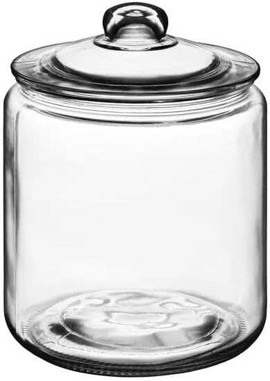 Glass Storage Jar with Lid, 0.5 Gallon Clear Round Container, Lead-Free Glass, 8.75 Inch Height, Dishwasher Safe, for Kitchen Storage and Dry Goods