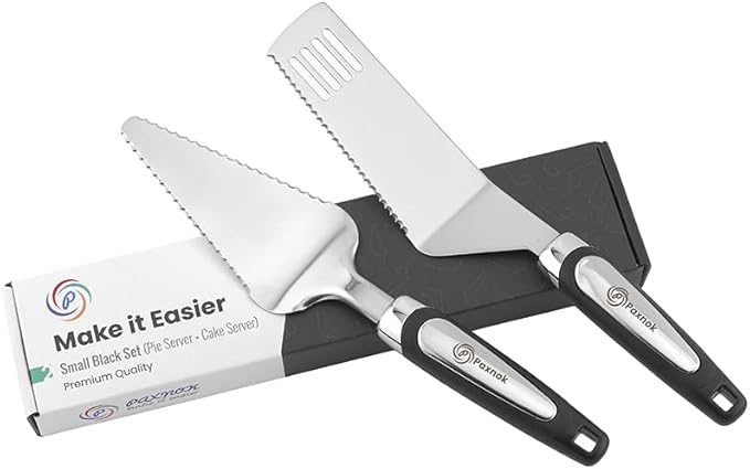 Pie Server Spatula and Cake Slicer Set with Luxury Gift Box, Black Stainless Steel Set - Kitchen Essentials for Cutting & Serving Desserts, Lasagna-Great for Anniversary, Christmas Spatula pie gadgets