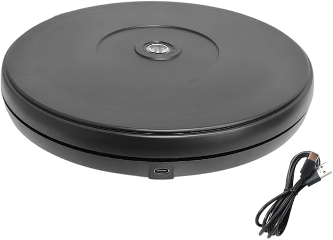 fotoconic Black Electric Motorized Rotating Turntable Display Stand with LED, 10 Inch / 25cm Diameter, 20 Lb Centric Loading for Shop Display