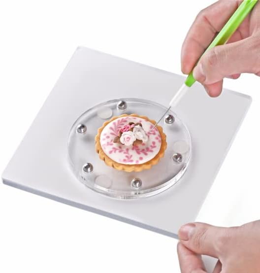 Cookie Decorating Turntable, Sugar Cake Cookie Decorating Supplies Kit-with Anti-Slip Silicone Mat,Turns Smoothly Easy Control and Convenient,5.7 x 5.7inch,Thicker,Acrylic,Square