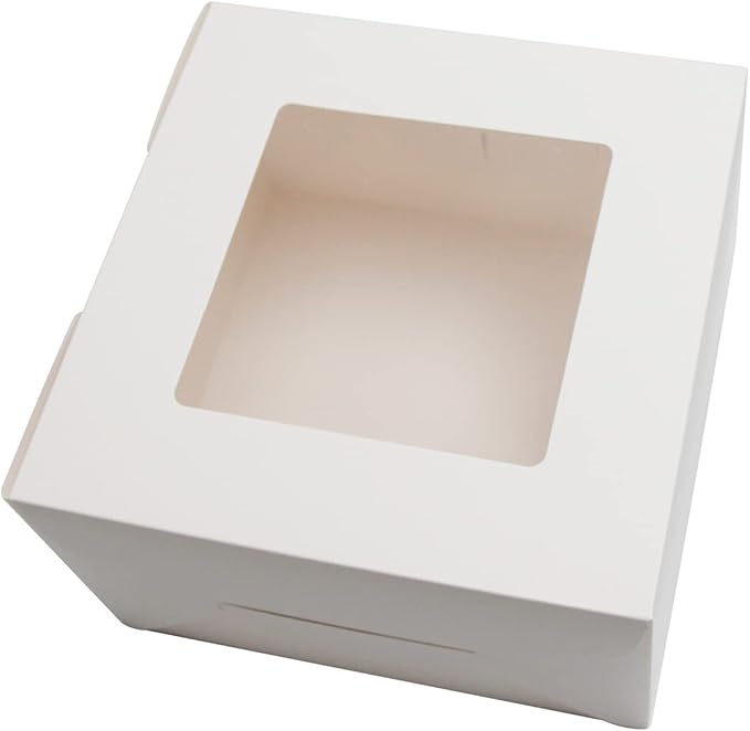 10Packs 8x8x5 Inches White Cake Boxes with Window, Gift Packing, Bakery Boxes, Dessert, Pastry, Cupcake, Pie Cookies, With Stickers,66 FT Twine (8 * 8 * 5 Inch, White)
