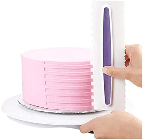 Antallcky Decorating Comb and Icing Smoother Set of 3 Pack Decorating Mousse Butter Cream Cake Edge Tools, Plastic Sawtooth Cake Scraper Polisher 6 Design Textures-White/Purple
