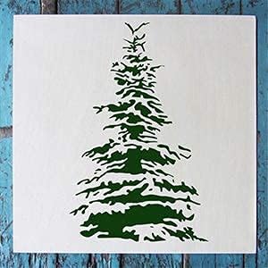 Stencil1 Snowy Pine Christmas Tree Stencil – Reusable Winter Template for DIY Crafts, Holiday Decor, Painting on Wood, Fabric, Cards & More - 5.75" x 6"
