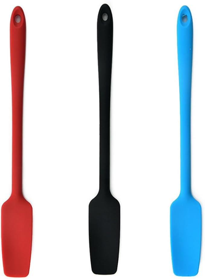 3Pcs Jar Scraper Spatula, Silicone Jar Spatulas with Long Handle, Non-Stick Silicone Scraper, Kitchen Heat Resistant Rubber Spatula(Red/Blue/Black)