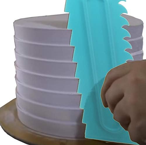Antallcky Cake Scraper Polisher Set of 6 Pack Decorating Comb and Icing Smoother Mousse Butter Cream Cake Edge Tools, Plastic Sawtooth 12 Design Textures-Blue