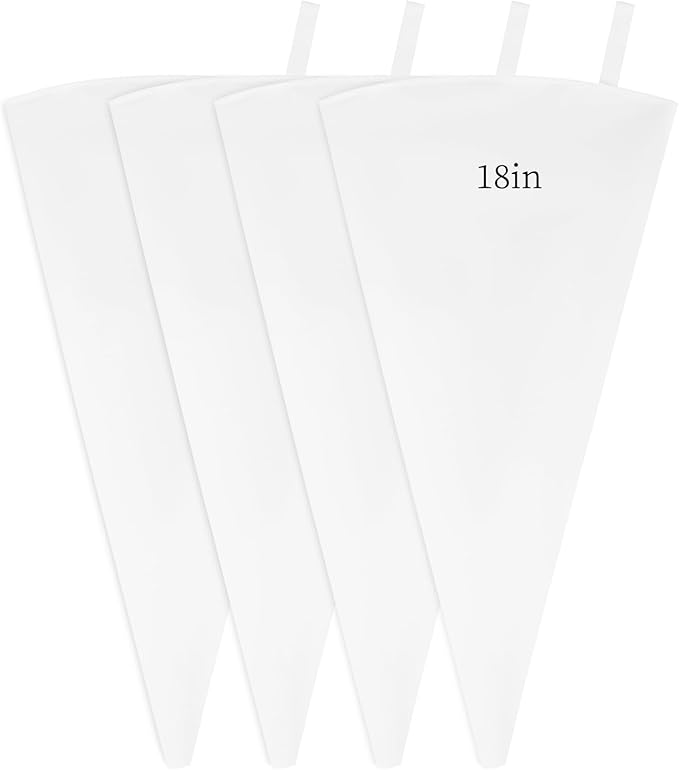 4 Pack 18 Inch Reusable Piping Bags, Cotton Cloth Pastry Bags with Plastic Coating, Professional Tipless Icing Bags for Cake Decorating Cupcakes Cookies Desserts and Baking Supplies