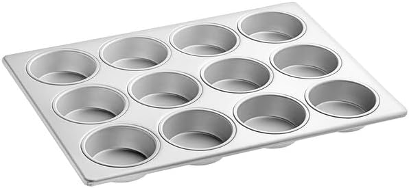 12-Cup Jumbo Muffin Pan, Aluminized Steel, Silver Glazed, 18 x 13 Inch, 6.2 oz Capacity per Cup, Commercial Cupcake Pan