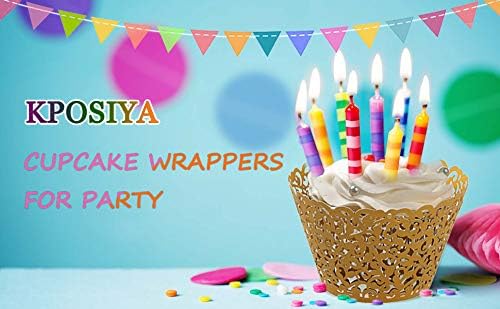 KPOSIYA Pack of 120 Cupcake Wrappers Artistic Bake Cake Paper Cups Vine Designed Laser Cut Cupcake Wraps Baking Cup Muffin Case Trays for Wedding Baby Shower Party Birthday Decoration (120, Gold)