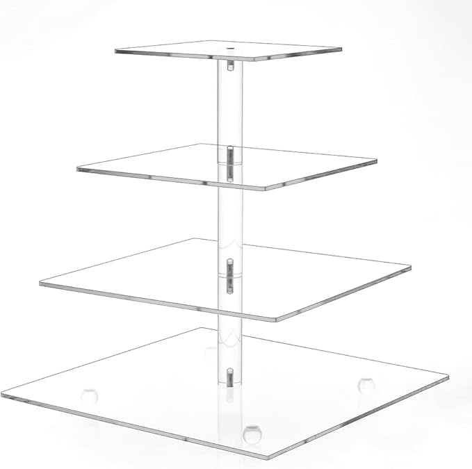Clay Tonic 4 Tiered Square Acrylic Glass Premium Cupcake Holder-Cake Stand-Cupcake Stand-Dessert Stand-Tea Party Serving Platter (Square)
