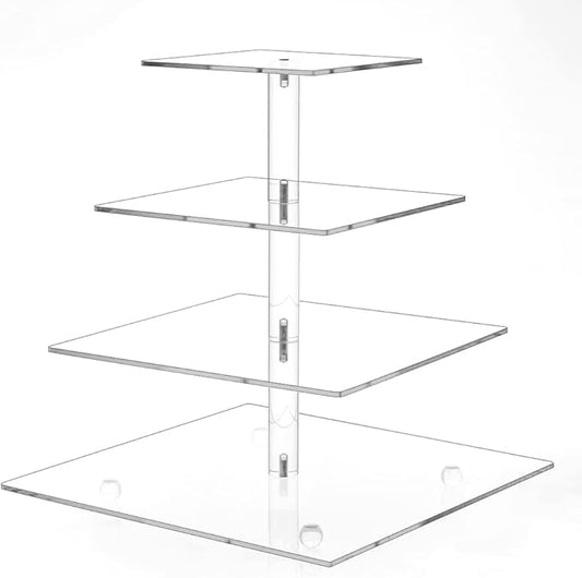 Clay Tonic 4 Tiered Square Acrylic Glass Premium Cupcake Holder-Cake Stand-Cupcake Stand-Dessert Stand-Tea Party Serving Platter (Square)