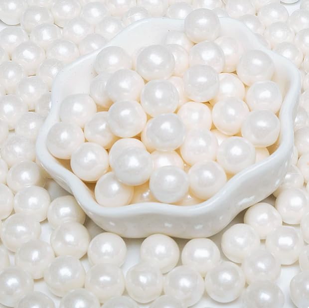PhilaeEC White Peals 10mm Size Sprinkles for Cake Decoration Edible Candy Baking Cookie Cupcake Toppers Wedding Party Valentines Halloween Christmas Supplies 4.23oz