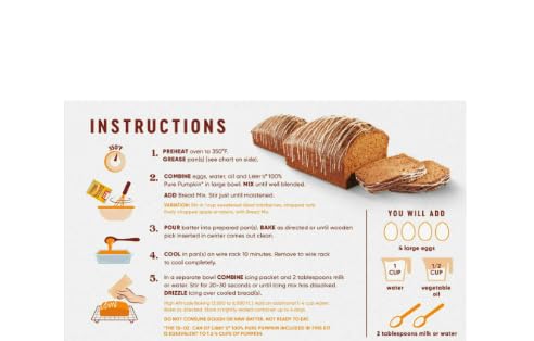 Pumpkin Bread Kit With Icing Baking Mix Dessert, 57.75 oz Box/2 Pack (Makes 4 Loaves)