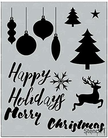 Stencil1 Holiday Card Making 8 Pack Set Stencil – Reusable Winter Christmas Template for DIY Crafts, Holiday Decor, Painting on Wood, Fabric, Cards & More - 8.5" x 11"