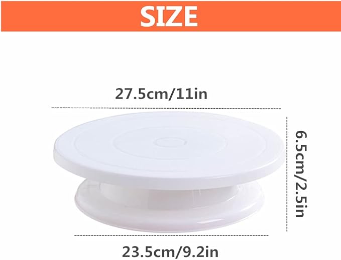 11 Inch Rotating Cake Turntable Stand, Revolving Turn Table Top for Cake Decorating, Rotary Round Cake Stand for Pastries Cookies Cupcakes Decorating Display Tool (White)