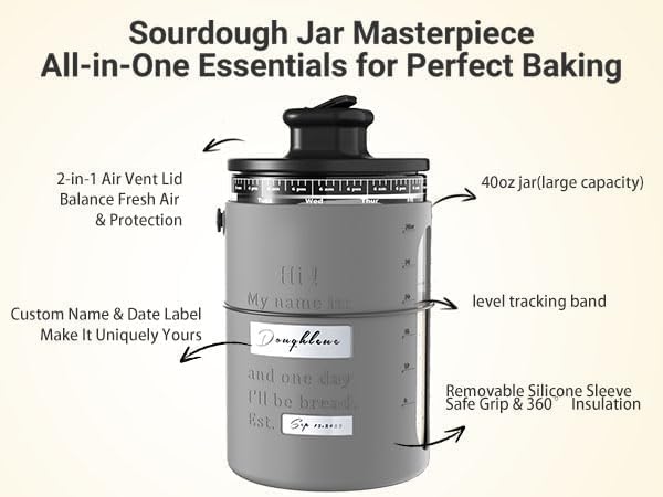 Sourdough Starter Kit with Aliquot Jar, Wood Pulp Round & Oval Bannetons & 34 oz Sourdough Starter Jar & Bread Sling Scrapers & Bag Complete Sourdough Baking Supplies
