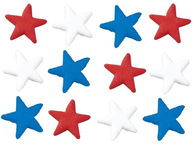Mini Red, White, and Blue Star Edible Sugar Cake Toppers, 24 Count