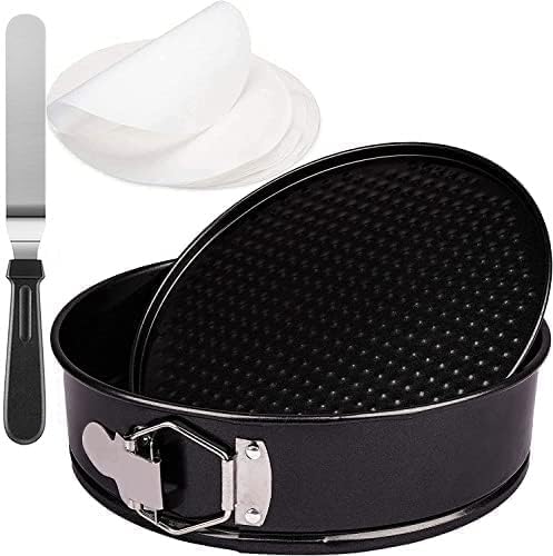RFAQK Non-Stick 9 Inch Springform Pan - Spring form Pan for Cheesecake with Removable Bottom, Bonus Icing Spatula with 10 Pcs Parchment Paper & Recipe E-Book - Ideal for Baking Cakes, Pizzas, & More!