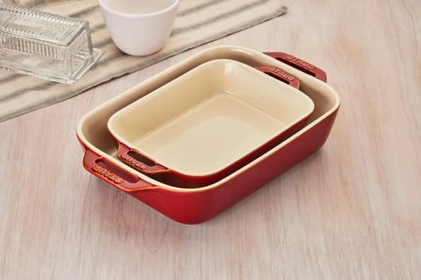 STAUB Ceramic Rectangular Baking Dish Set, 2 pc, Cherry