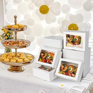12pcs Mini Window Cookie Boxes, 8x6x3 Inches, Yellow, Collapsible, Food Grade Paper, 2.25L Capacity, Perfect for Cookies, Cake, Pastries, Muffins, Donuts, Cupcakes, Bread, Take-Out