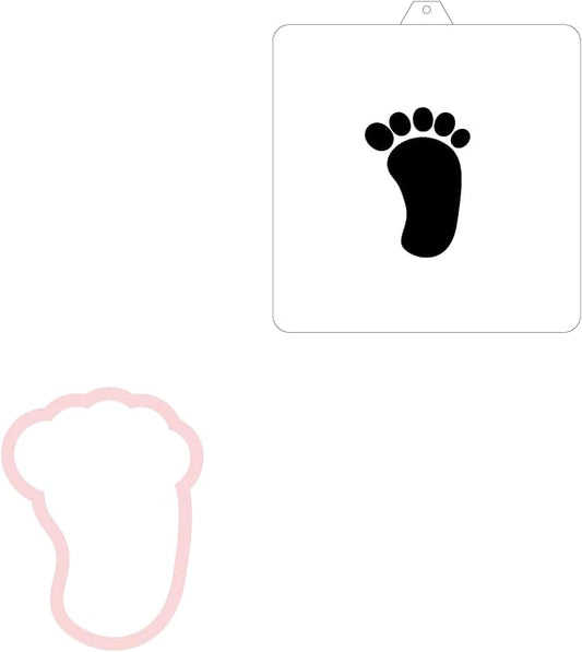 Cookie Cutter and Stencil Set Bundle Kit PYO Cookies Paint Your Own Diy Bakery Fondant Sugar Happy Birthday Wedding Baby Candle Kids Painting Coloring Pages Comb (Baby Foot Print)