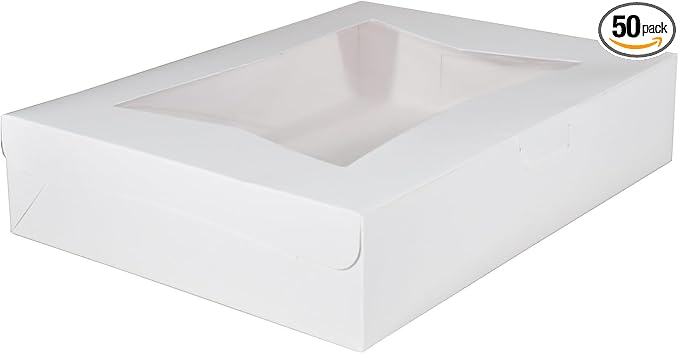Southern Champion Tray 23133 White Paperboard Window Bakery Box, 19" Length x 14" Width x 4" Height (Case of 50)