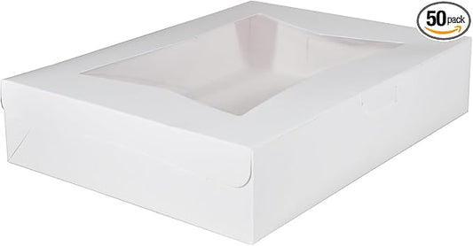 Southern Champion Tray 23133 White Paperboard Window Bakery Box, 19" Length x 14" Width x 4" Height (Case of 50)